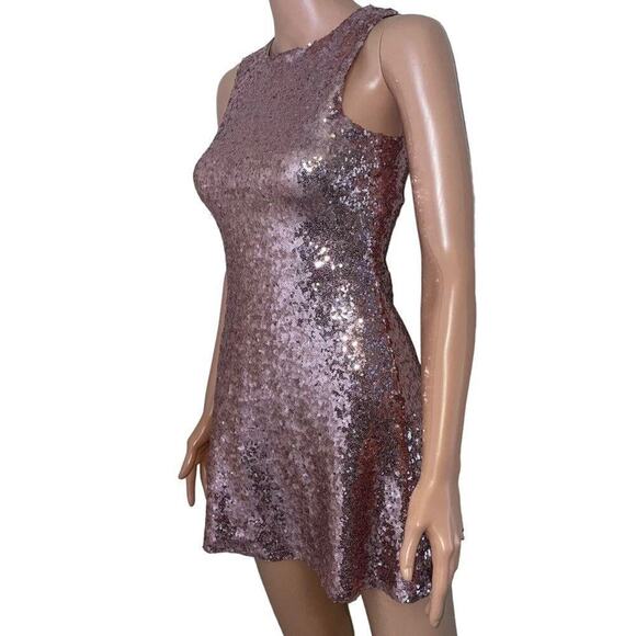 Speechless dress mini dusty pink all over sequined form fitting high neck SZ 1 - Picture 3 of 10
